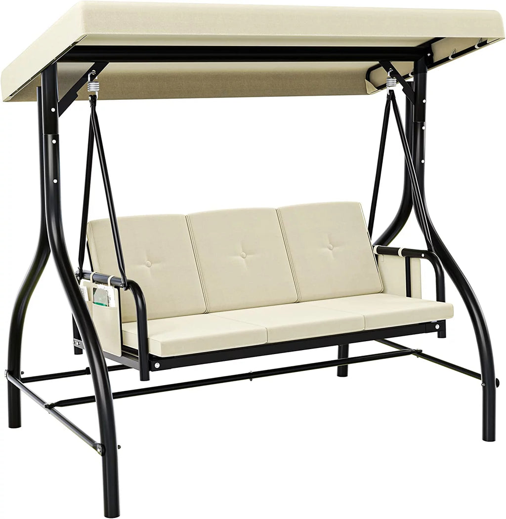 3-Seats Outdoor Patio Swing Chair with Adjustable Canopy and Removable Cushion H473