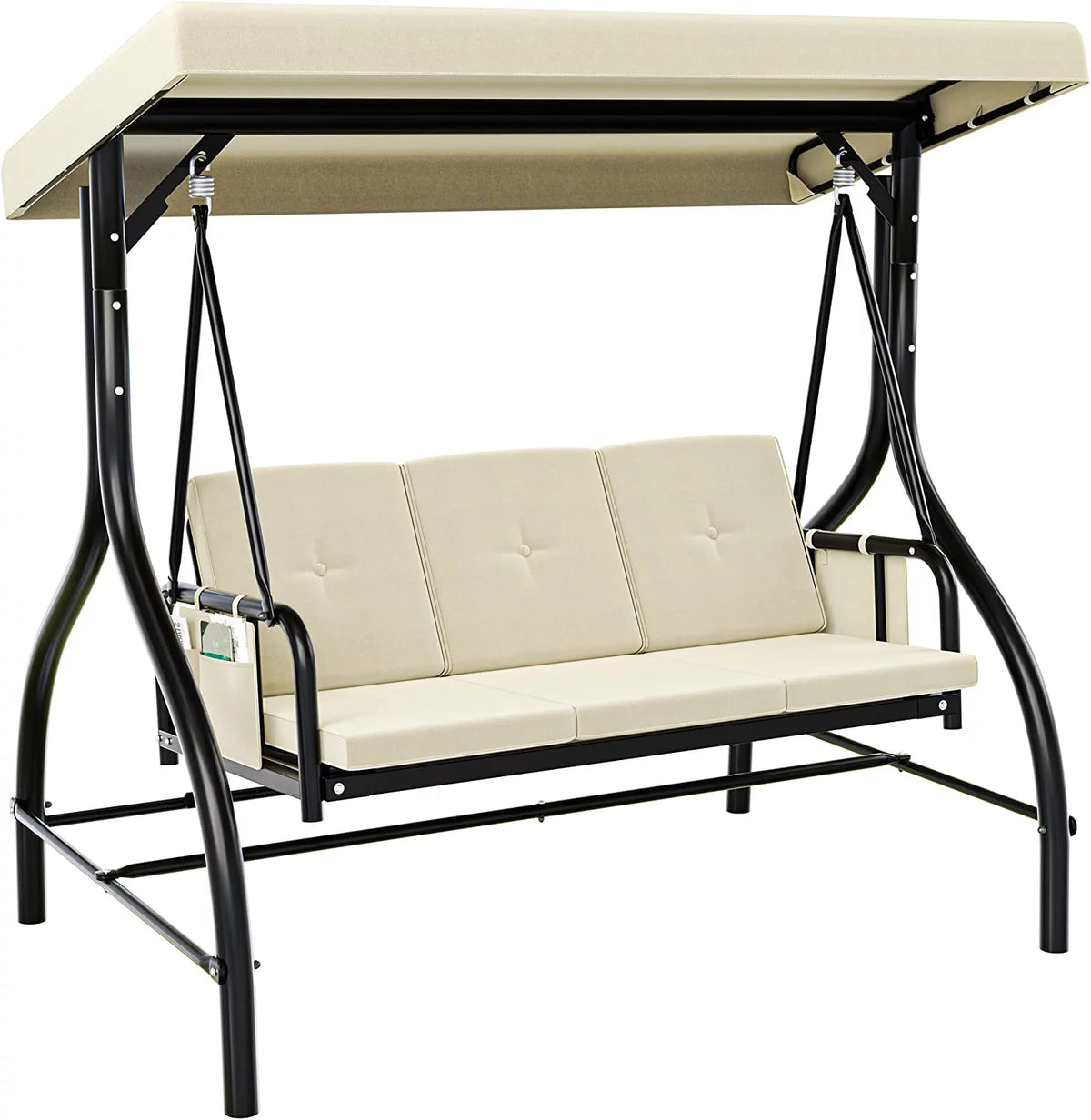 3-Seats Outdoor Patio Swing Chair with Adjustable Canopy and Removable Cushion H473