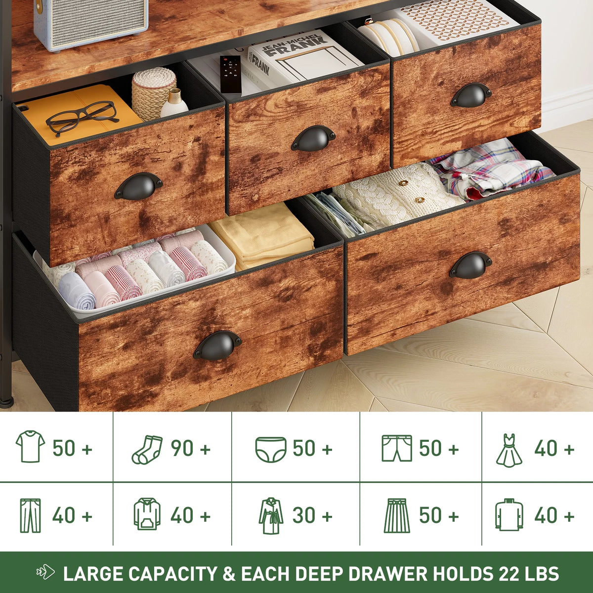 Rustic Brown 5 Drawer Dresser TV Stand P707