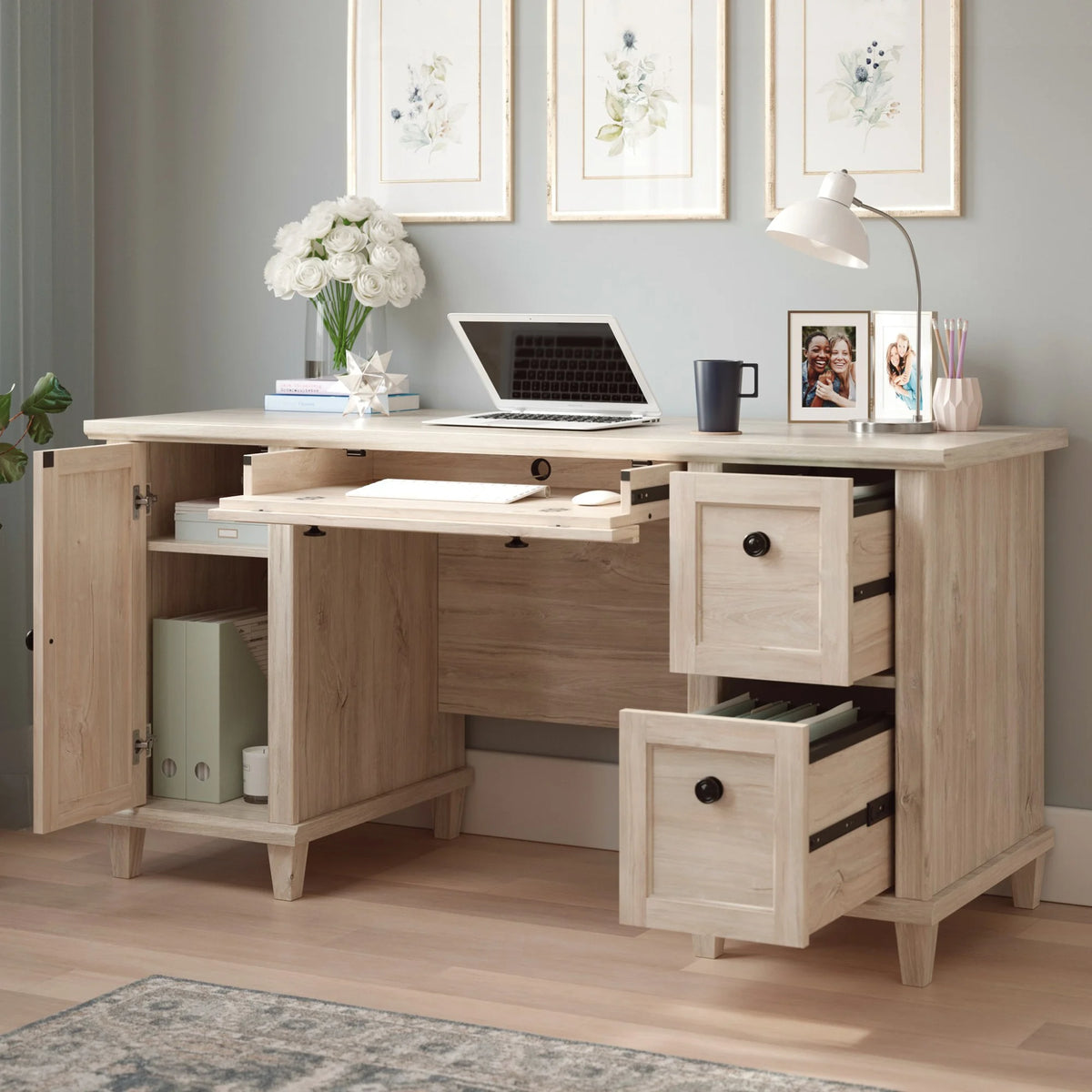 Engineered Wood Computer Desk in Chalk Oak X6861