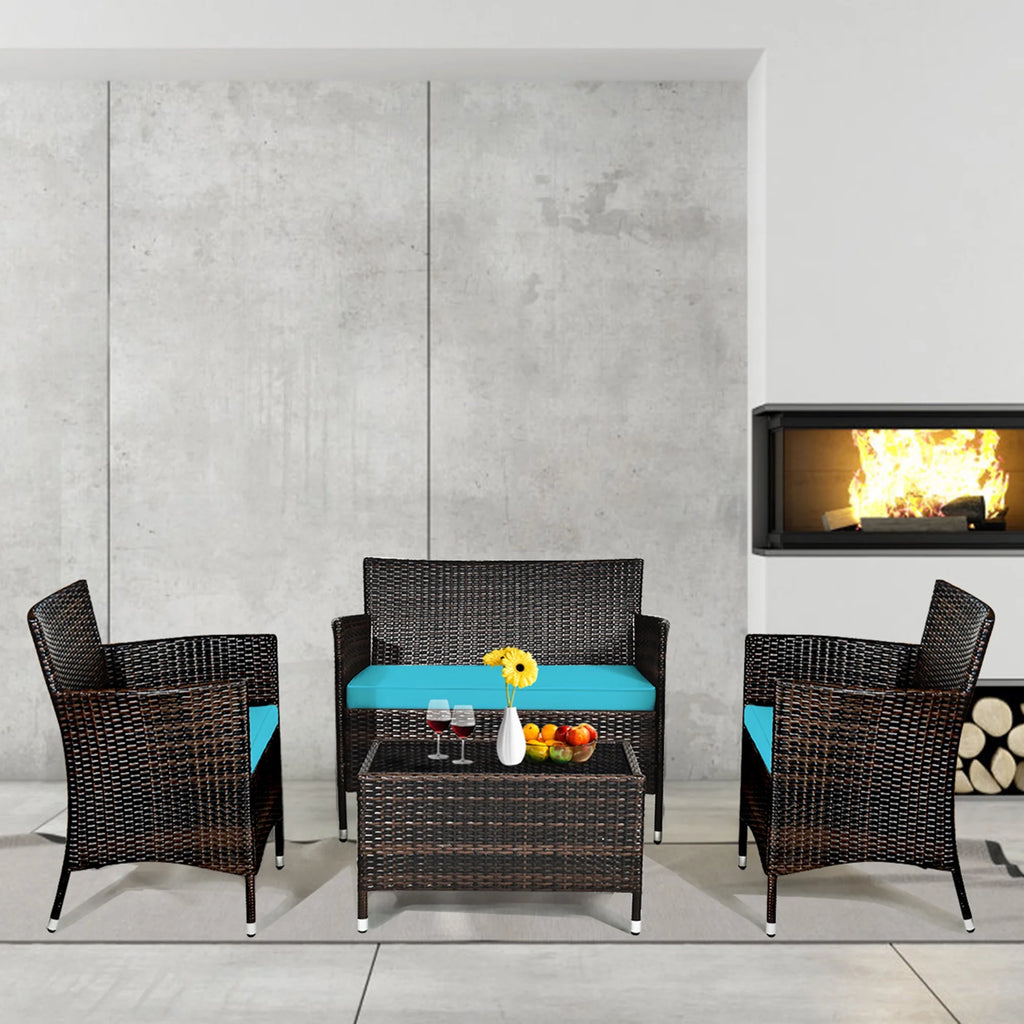 8 Pcs Patio Rattan Furniture Set with Cushioned Chair Loveseat Table N8206