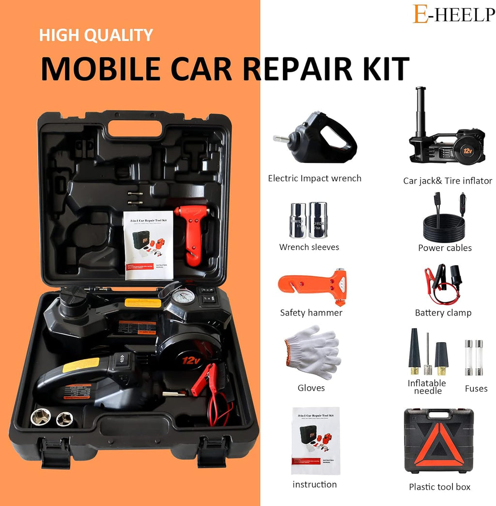 Electric Car Jack Kit 5 Ton Hydraulic Floor Jack with Impact Wrench and Tire Inflator D661