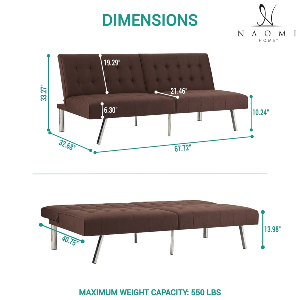 Espresso Linen Tufted Split Back Futon Sofa S92168