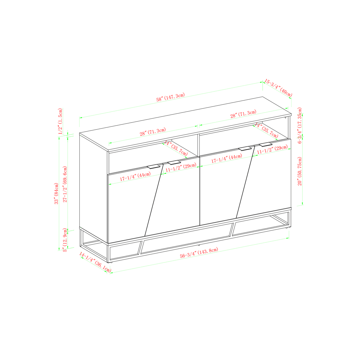 Angled Door Sideboard - Dark Walnut J662