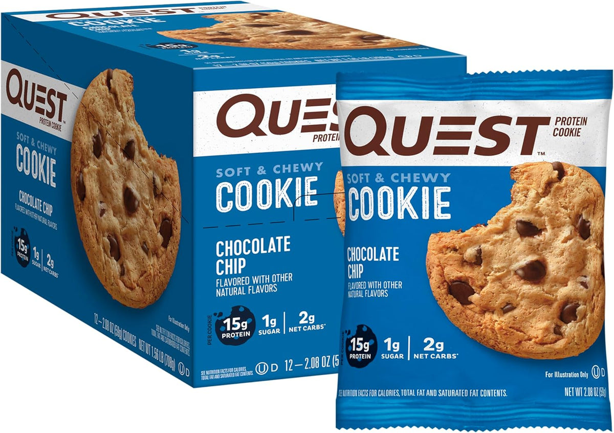 Chocolate Chip Protein Cookie 12 Count & Tortilla Style Protein Chips Nacho Cheese 1.1 Ounce Pack of 12 N464