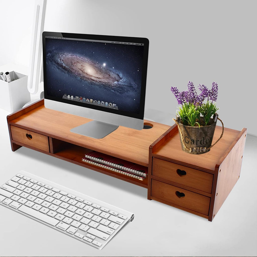 Bamboo Monitor Stand with 3 Drawers F770