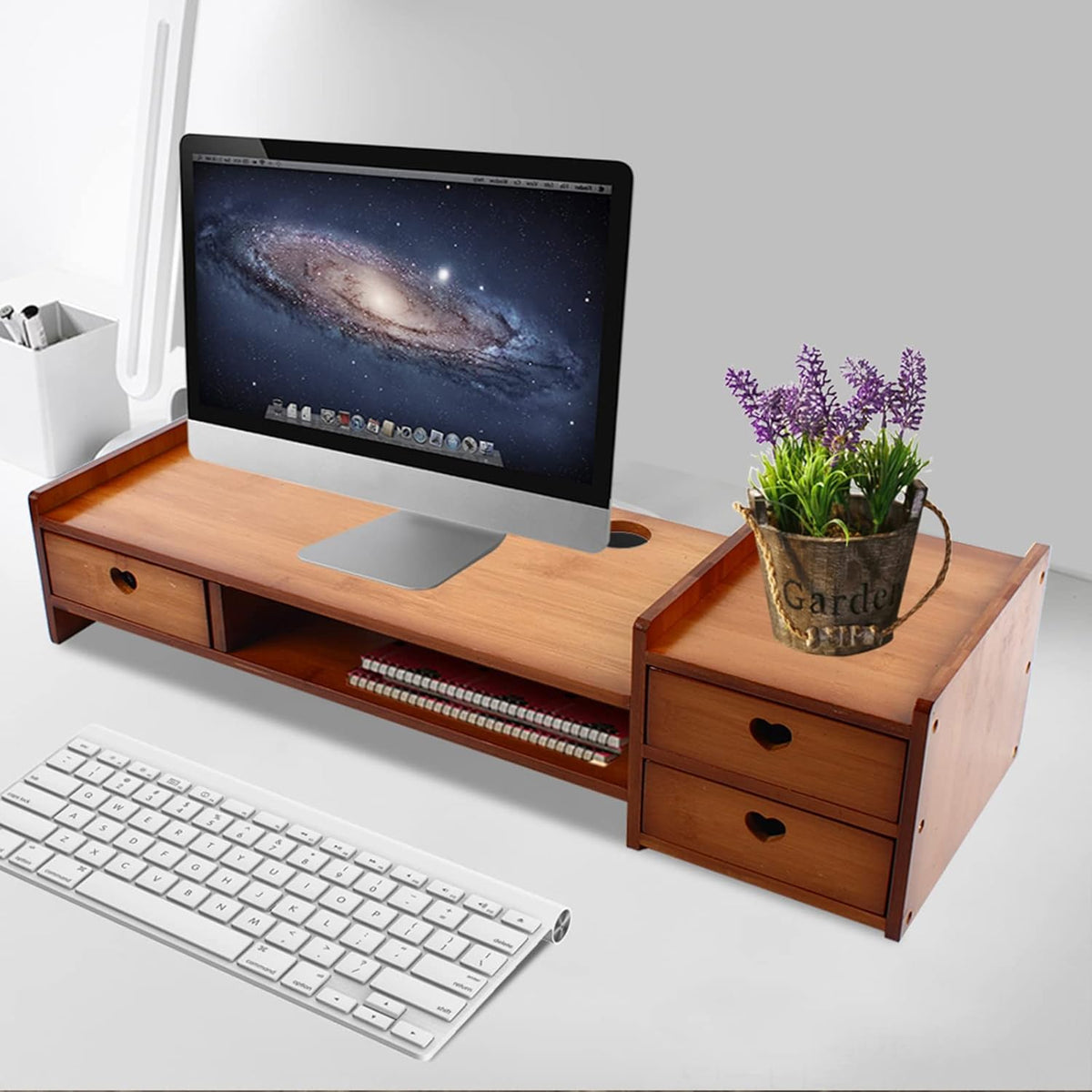 Bamboo Monitor Stand with 3 Drawers F770