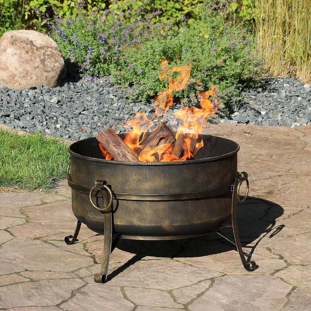 24-Inch Wood-Burning Fire Pit with Spark Screen and Metal Grate C132494