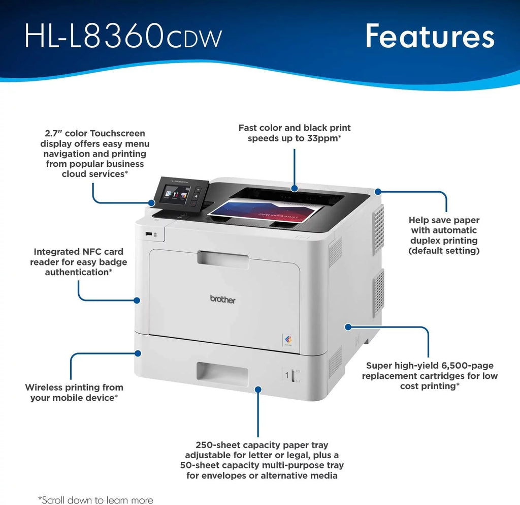Color Laser Printer, 33 ppm, Auto 2-Sided Printing N643