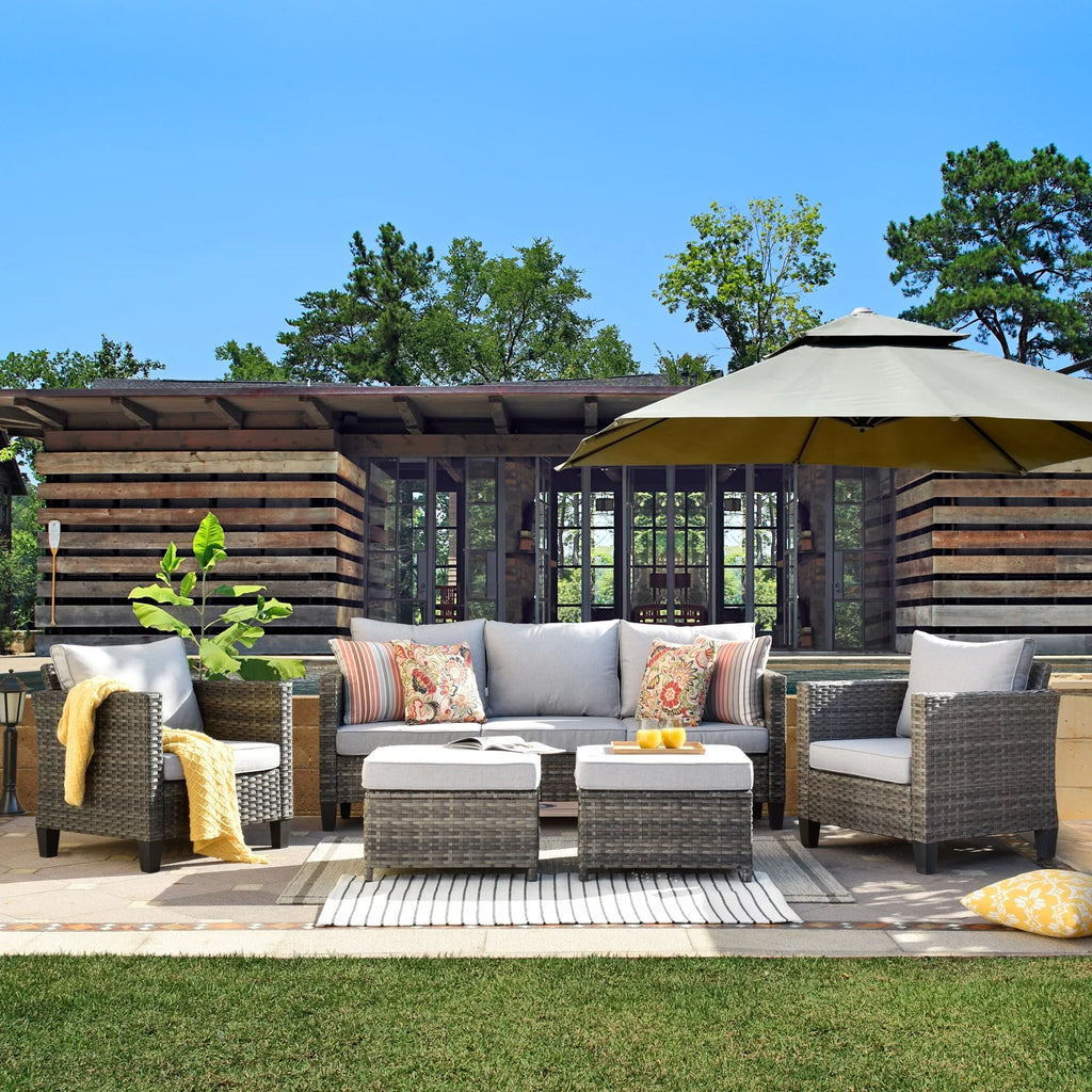 5 Pieces All-Weather Wicker Sectional Sofa with Cushions I795