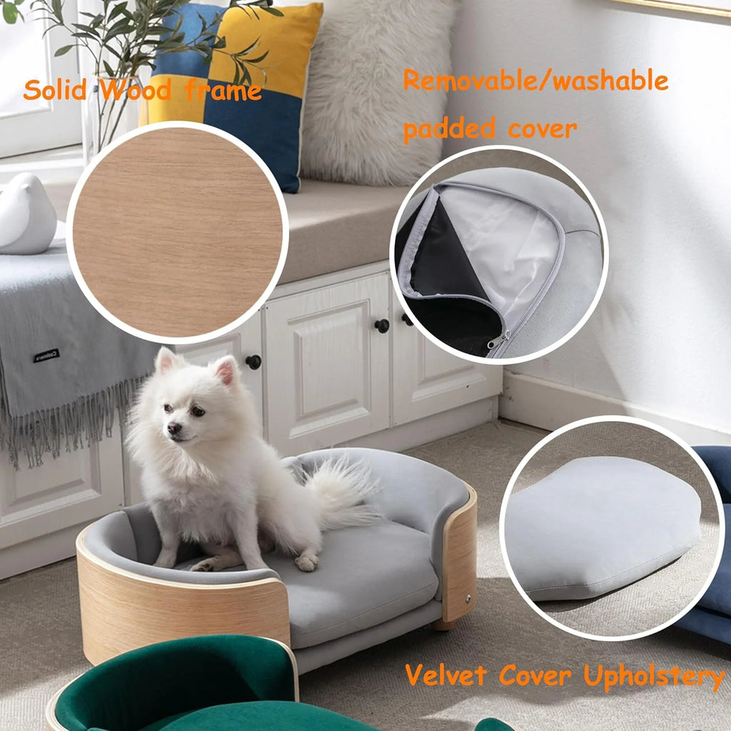 Dark Gray Velvet Dog Bed with Wood Legs L215719