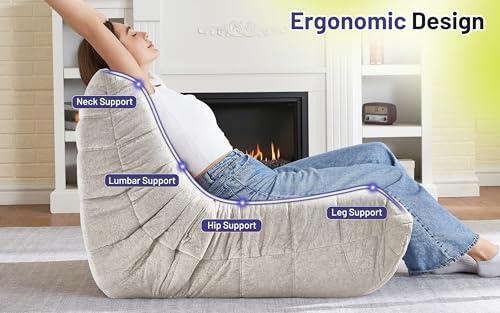 Beige Faux Fur Memory Foam Bean Bag Chair U1554