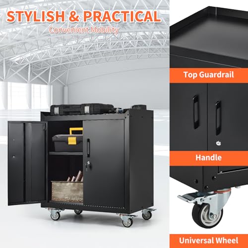 2 Door Lockable Metal Rolling Tool Cabinet with Adjustable Shelves G5754