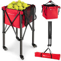 Foldable Tennis Ball Hopper Basket with Wheels & Bag Blue L3414
