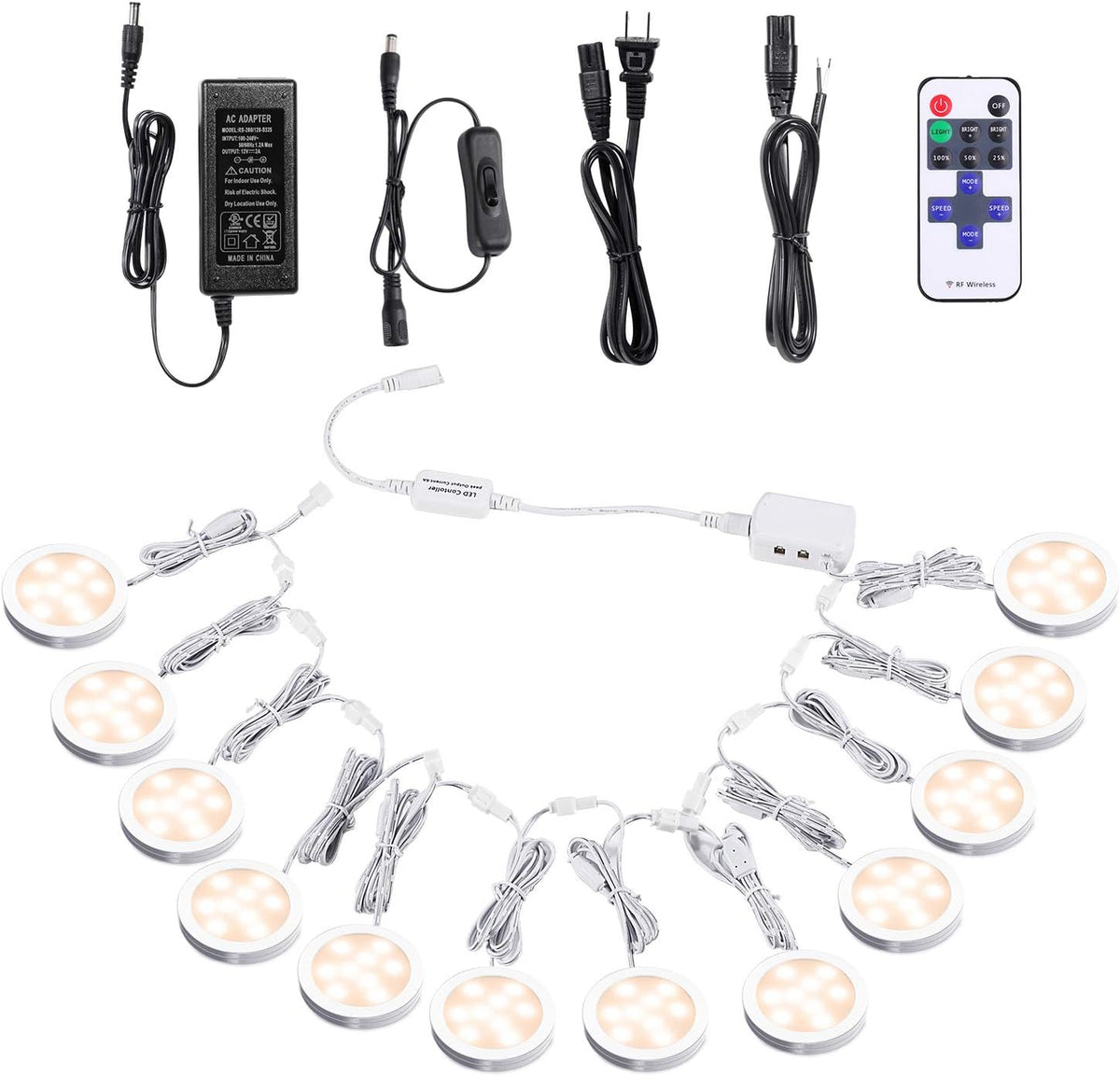 Linkable Under Cabinet LED Puck Lights with Remote Control, Daylight White, 12 Lights Kit V326401