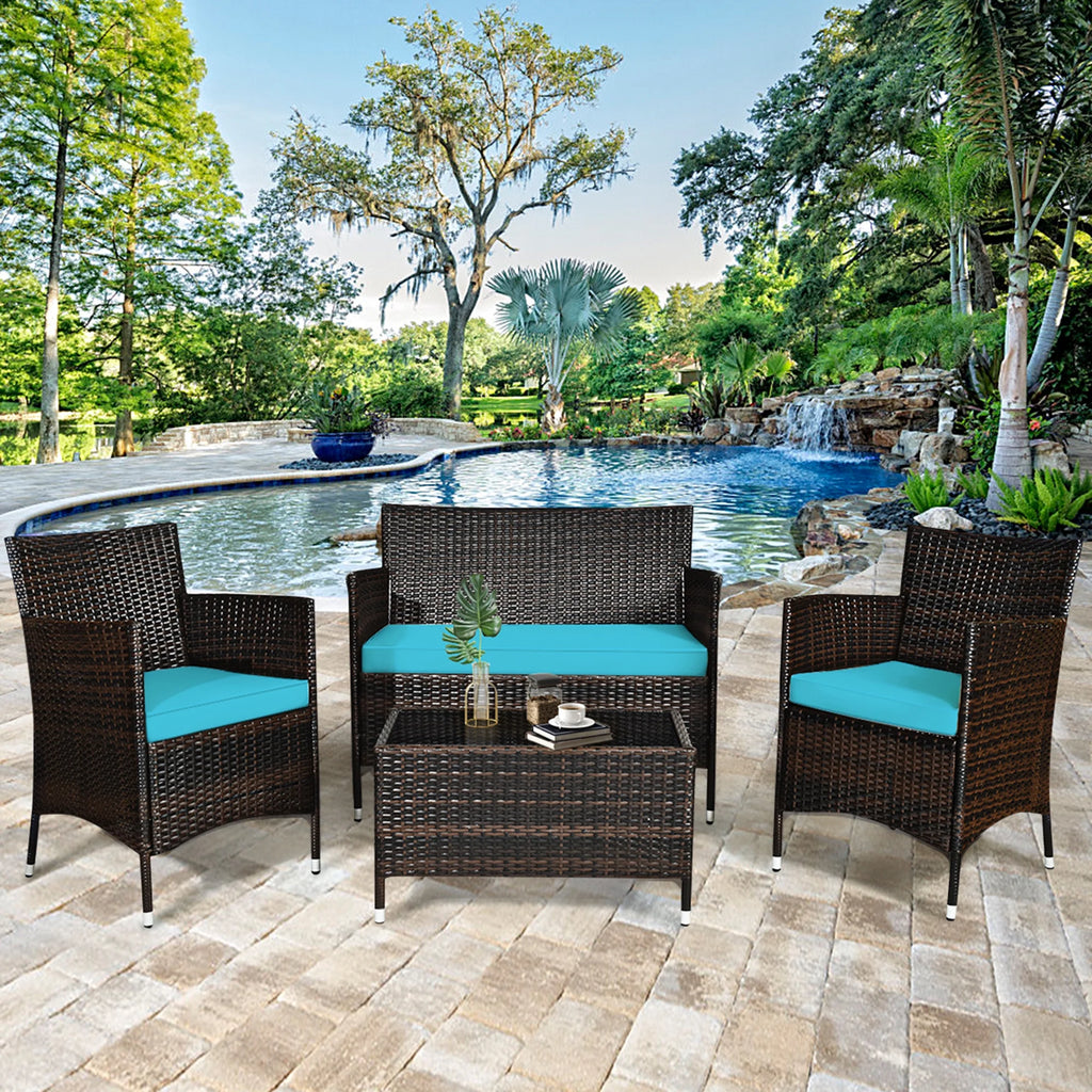 8 Pcs Patio Rattan Furniture Set with Cushioned Chair Loveseat Table N8206