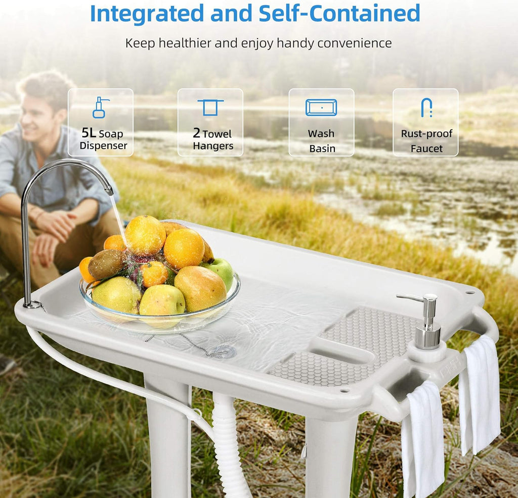 Portable Sink Camping 30 L with Rolling Wheels, Hand Washing Station with 30 L Sewage Tank L581