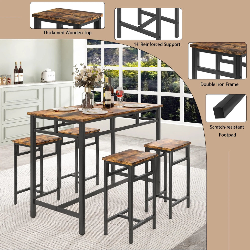 5-Piece Counter Height Pub Dining Set with Foot Support A3272