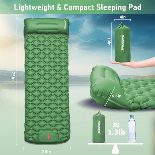 Ultralight Inflatable Sleeping Pad with Pillow and Built-in Foot Pump (Blue) Q645559