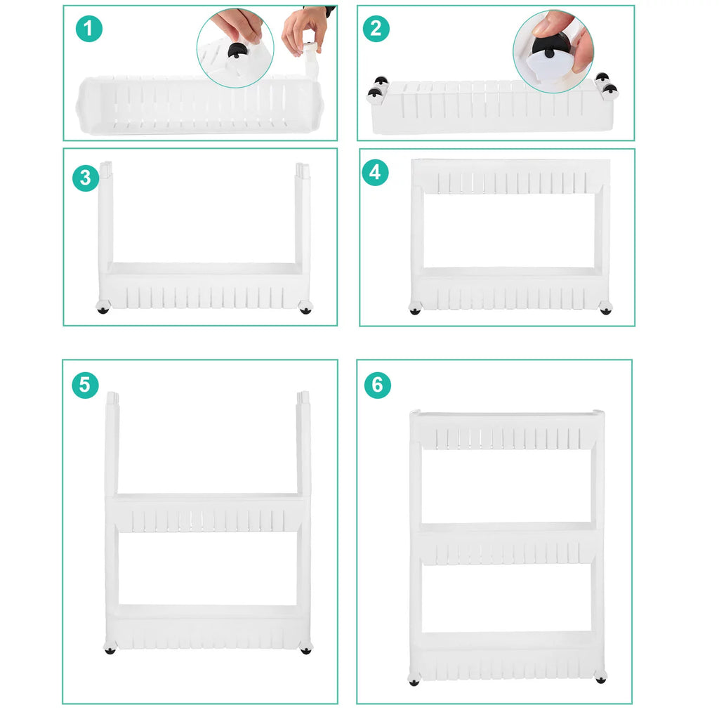3 Tiers Slim Cart Narrow Space Shelf White V9116