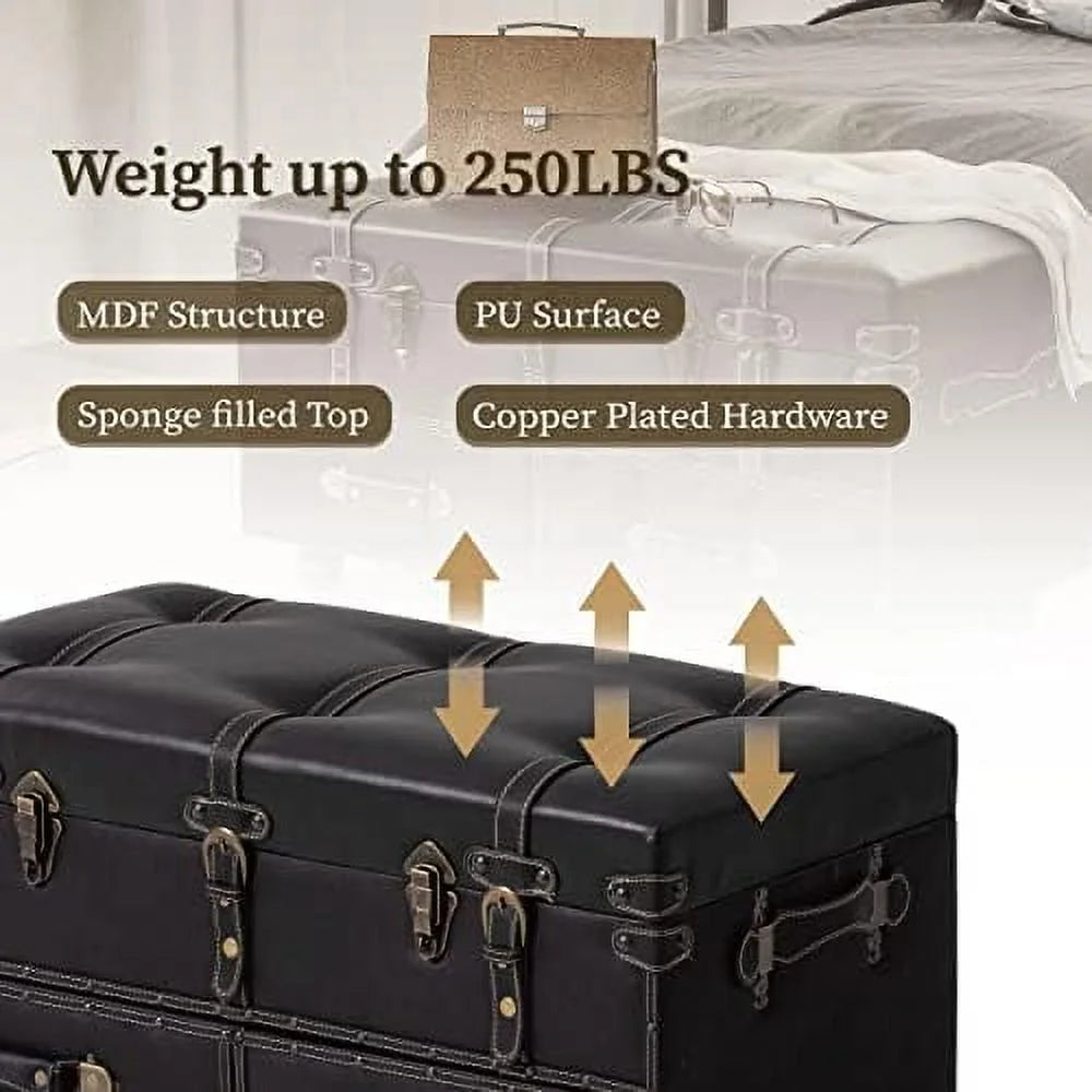 Vintage Faux Leather Ottoman Bench Q746