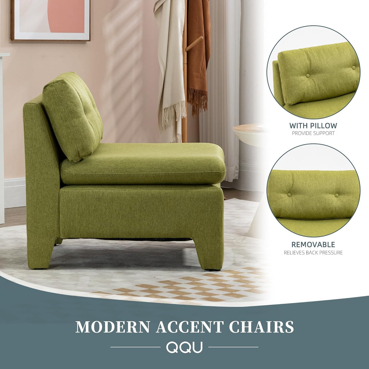 Olive Velvet Oversized Armless Chair P677524