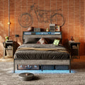 Queen Size Grey Bed Frame with Storage Headboard A449