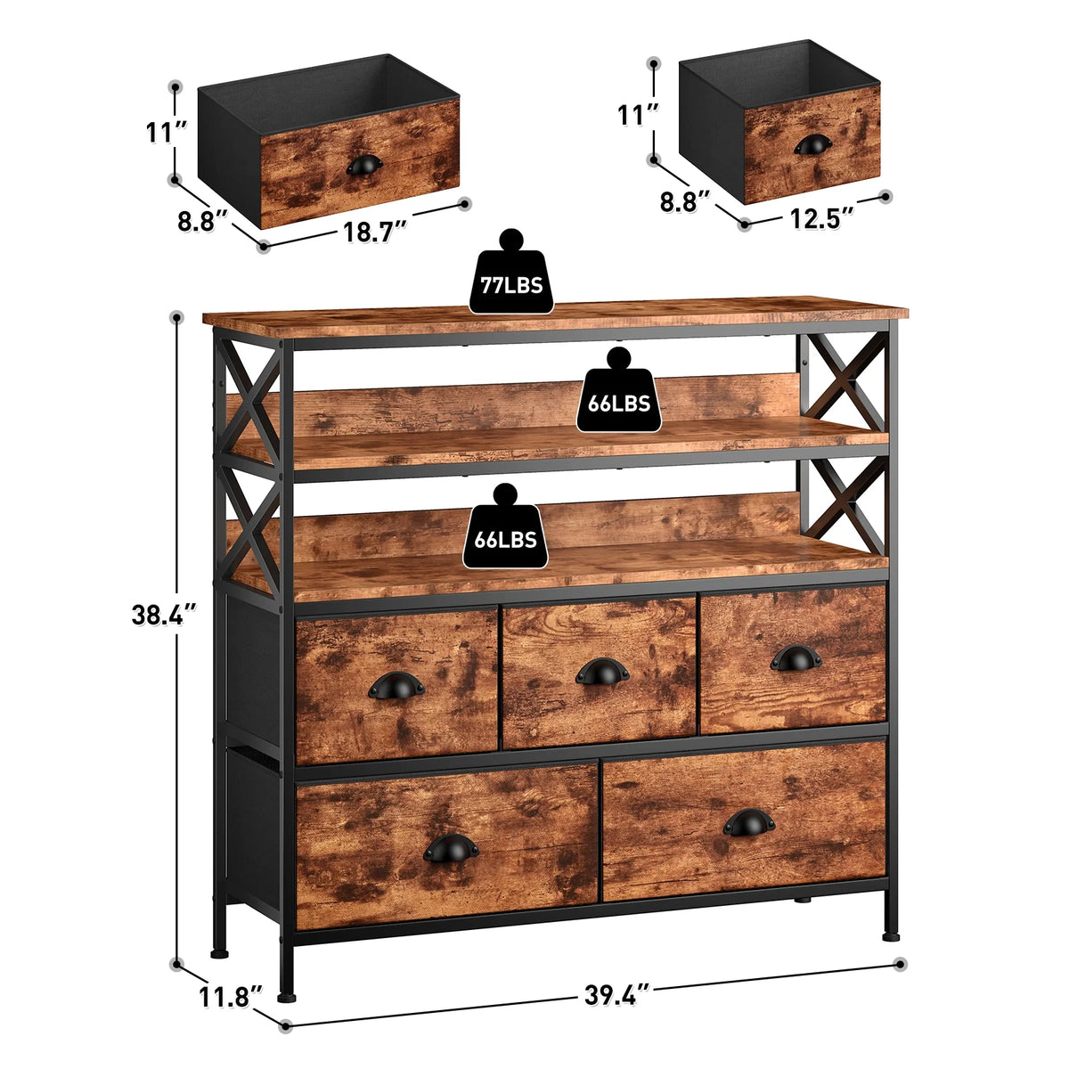 Rustic Brown 5 Drawer Dresser TV Stand P707