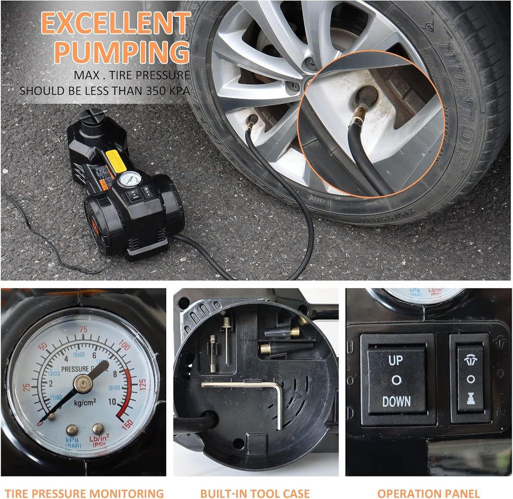 Electric Car Jack Kit 5 Ton Hydraulic Floor Jack with Impact Wrench and Tire Inflator D661