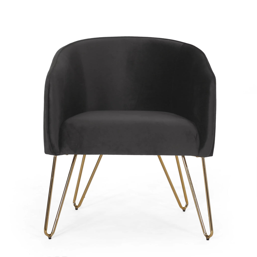 Black and Gold Velvet Club Chair with Hairpin Legs P99068