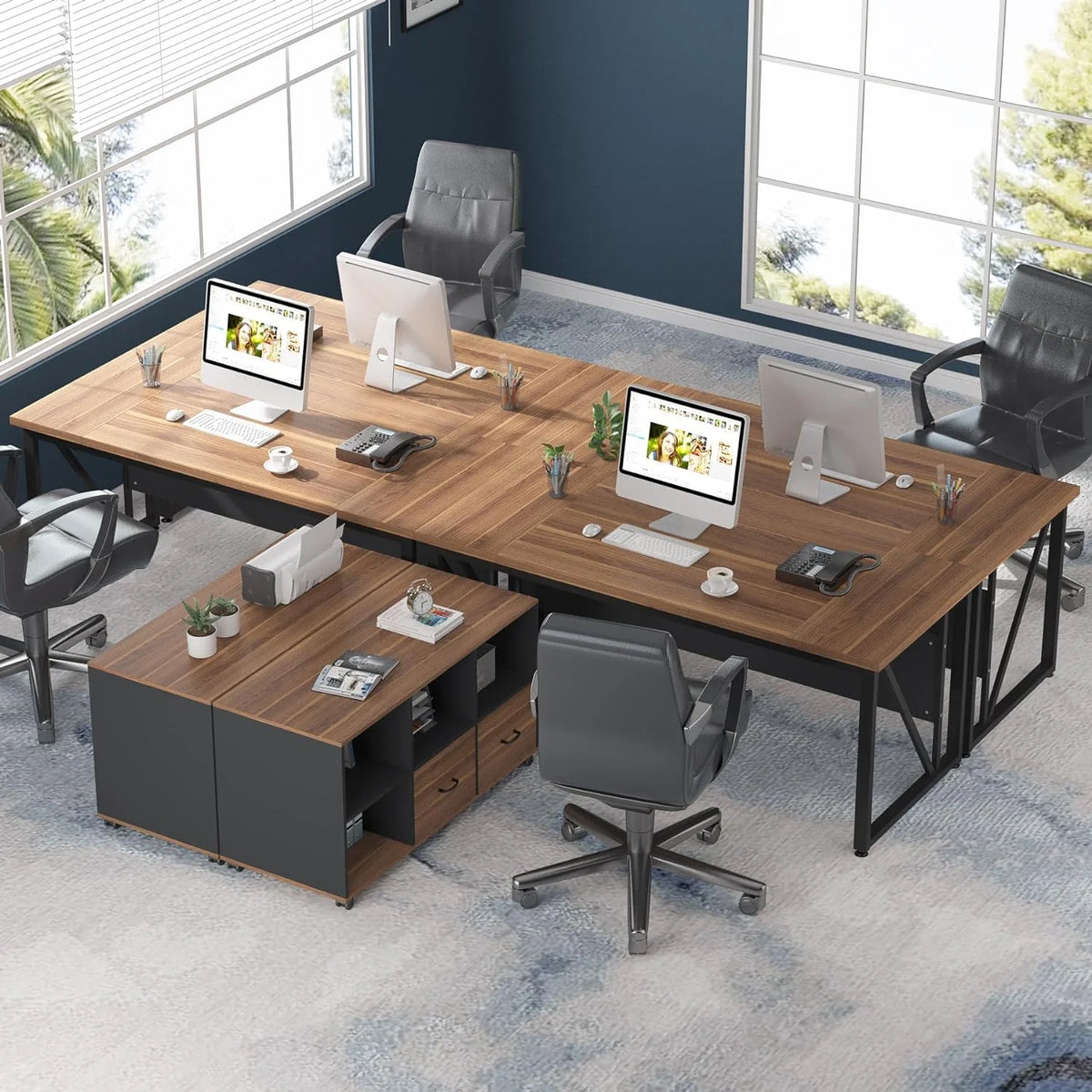 63 inches L-Shaped Computer Desk with Drawers and Storage Shelves T593668