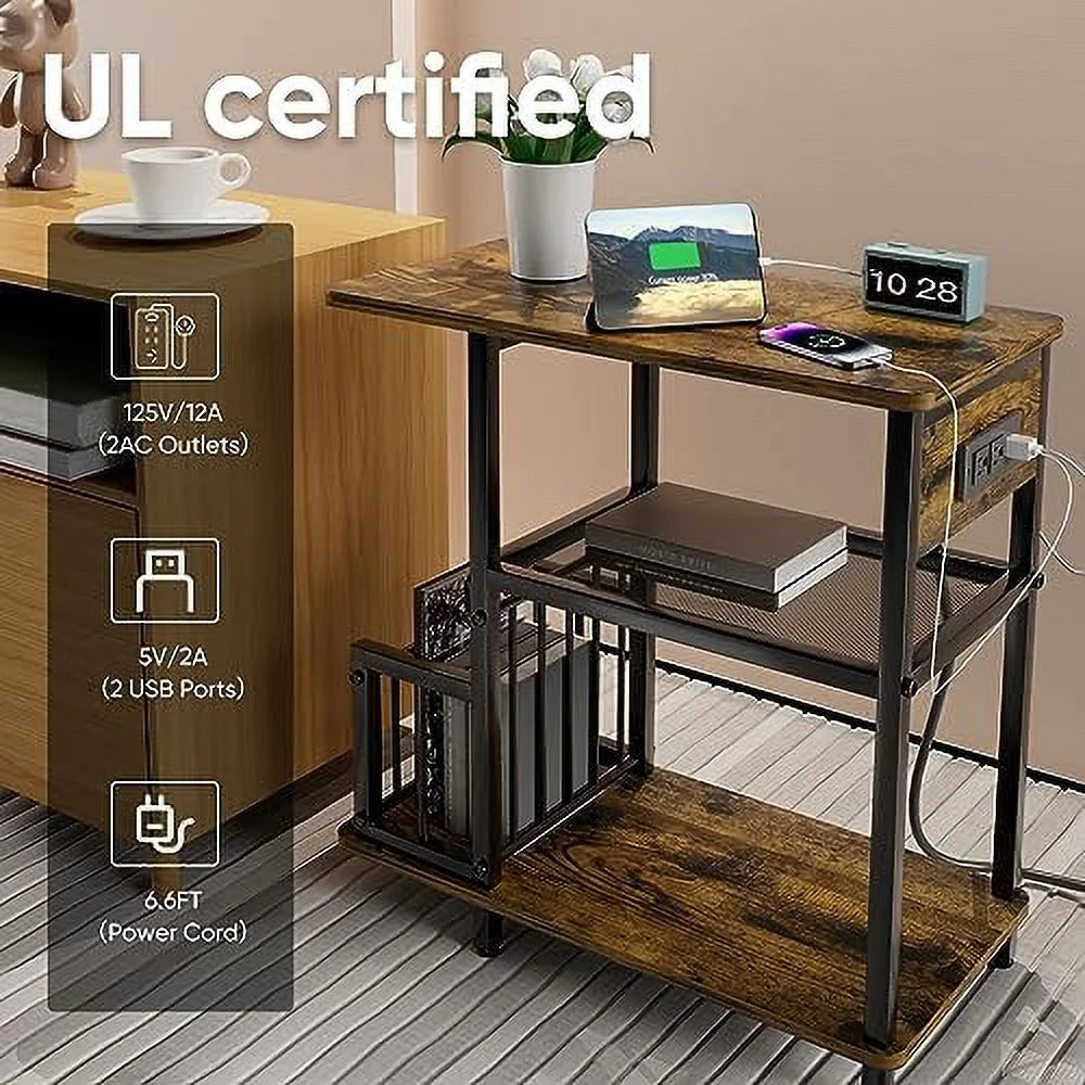 Brown Set of 2 Side Tables with USB Ports and Outlets G232