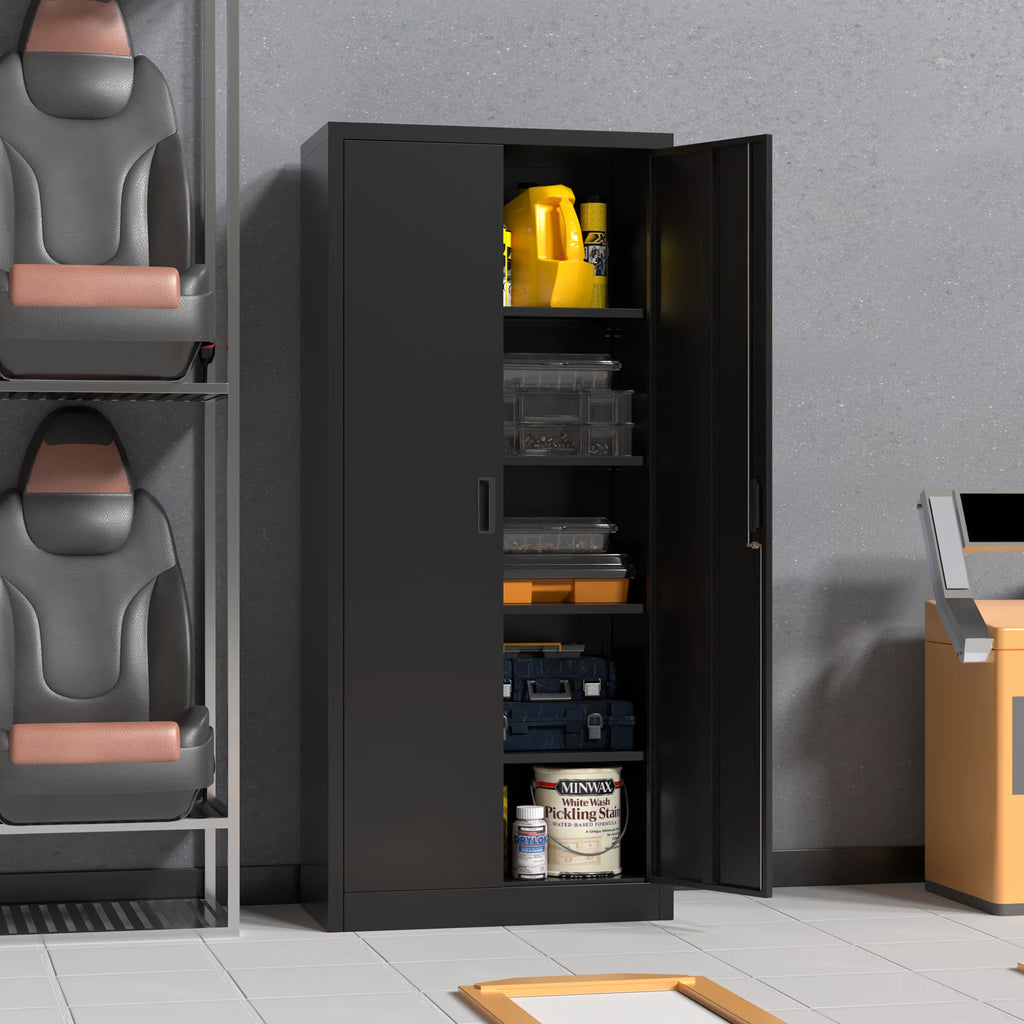 71 inches Tall Black Metal Storage Cabinet with 4 Adjustable Shelves J50692