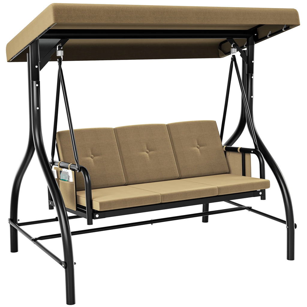 3-Seats Outdoor Patio Swing Chair with Adjustable Canopy and Removable Cushion H473