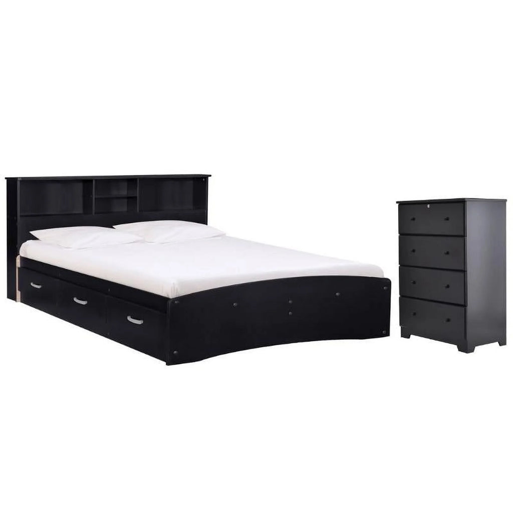 Black Queen Captains Bed and 4-Drawer Dresser Set C539385