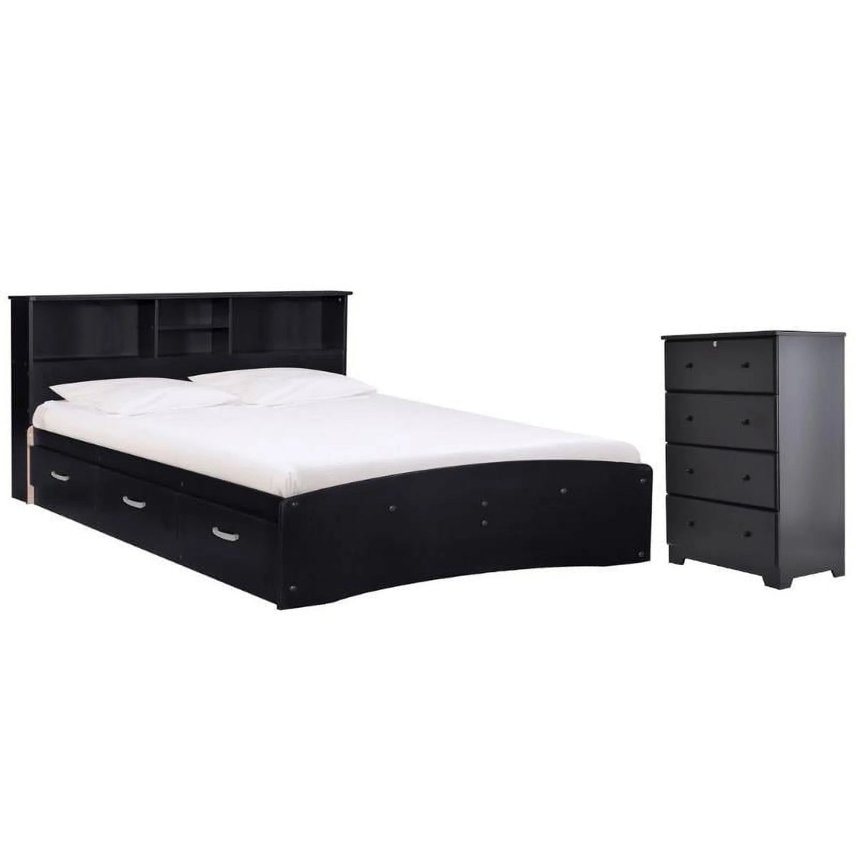 Black Queen Captains Bed and 4-Drawer Dresser Set C539385