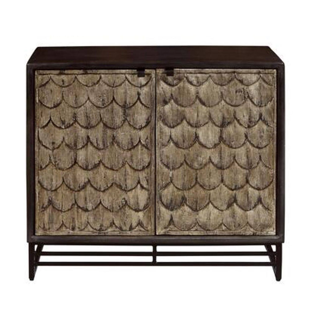 Carved Wooden Two Door Chest in Rustic Brown F18370