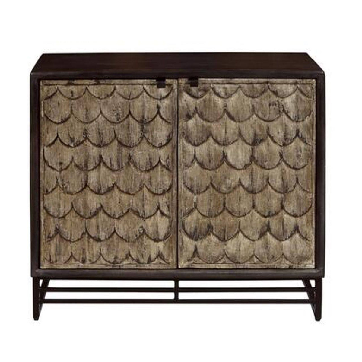 Carved Wooden Two Door Chest in Rustic Brown F18370