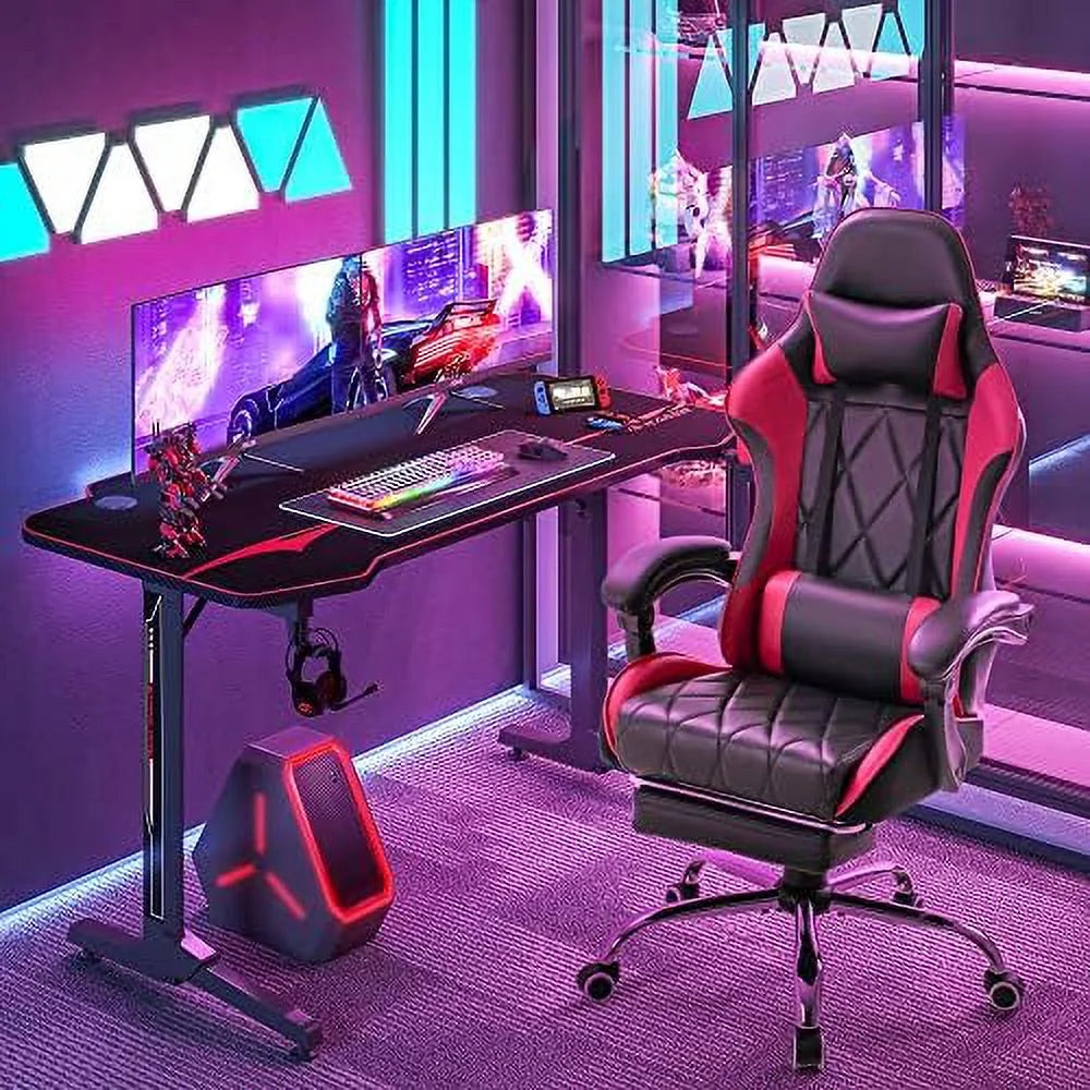 White Ergonomic Gaming Chair with Footrest and Massage Lumbar Support B1154