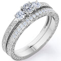 1.75 Carat Round Cut Moissanite Cathedral Wedding Ring Set in 18K White Gold Plating over Silver W31409