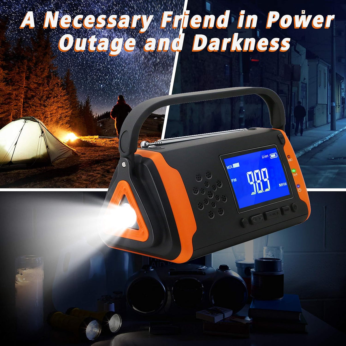 Solar Powered Hand Crank AM/FM/NOAA Emergency Weather Alert Radio with LED Flashlight, Pack of 2 N3502