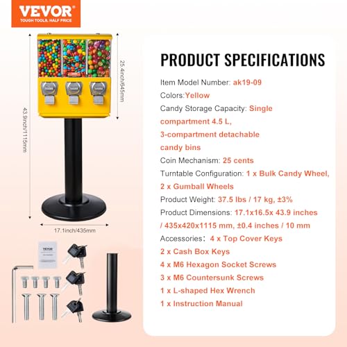 Yellow Triple Compartment Candy Dispenser with Iron Stand D67370