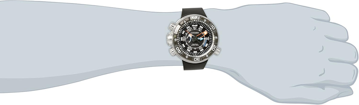 Men's Eco-Drive Promaster Sea Aqualand Depth Meter Watch in Stainless Steel with Black Polyurethane strap, Black Dial V563