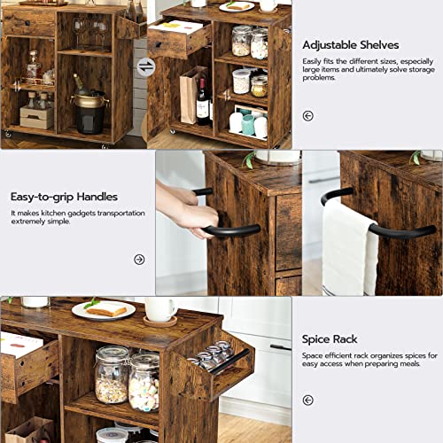 White Kitchen Island with Drawer and Towel Rack A10817