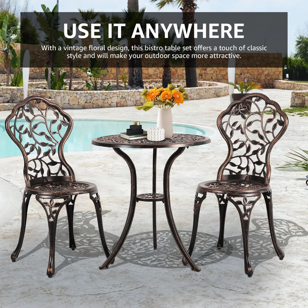3 Piece Bronze Cast Aluminum Outdoor Bistro Table Set S7067