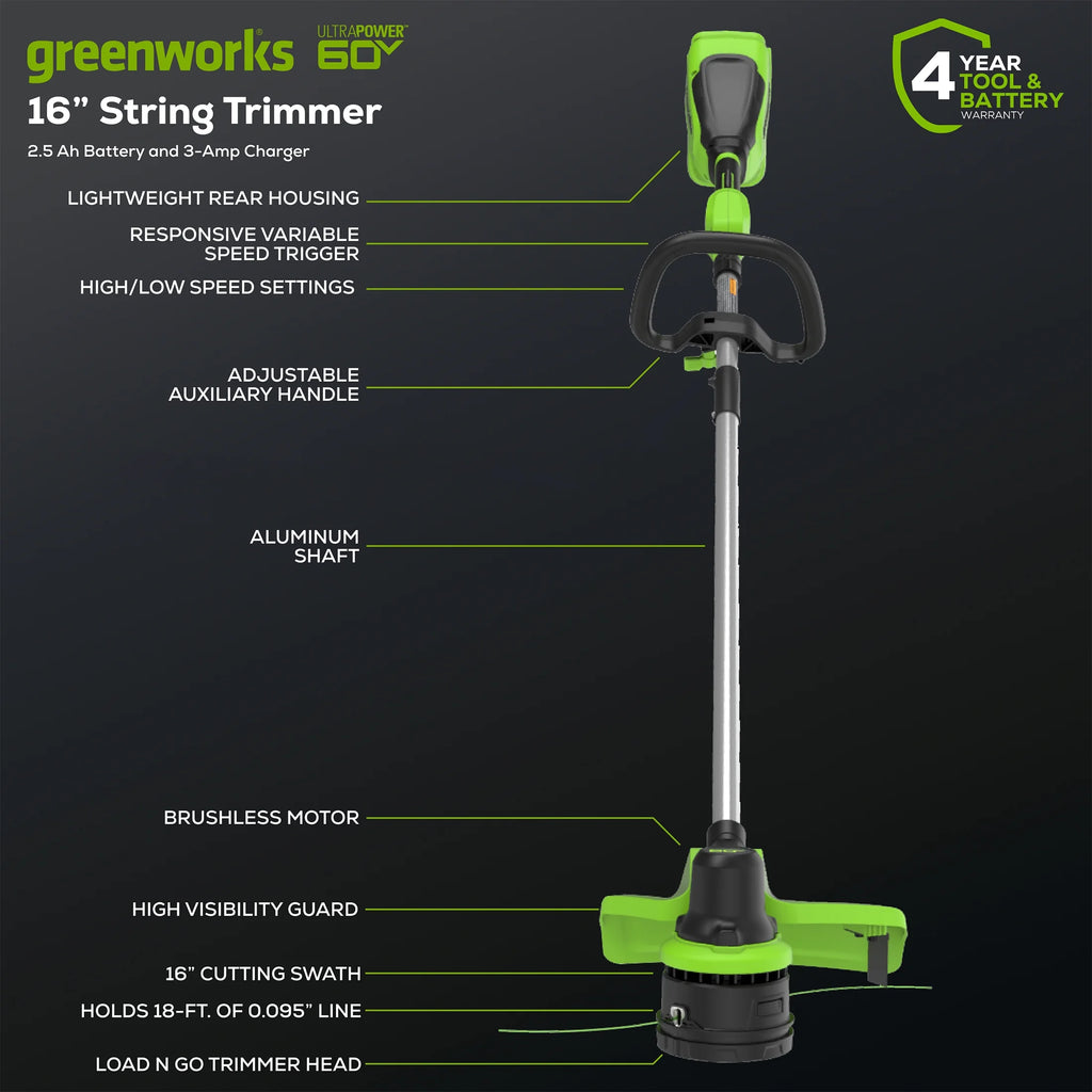 60V 16 String Trimmer & 630 CFM 170 MPH Blower Combo Kit with 2.5Ah Battery & 3 Amp Charger F882631