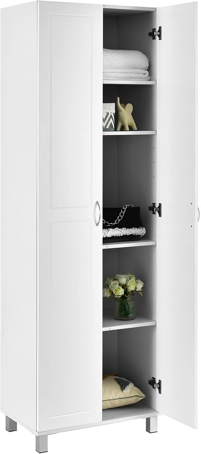 White 2-Door Tall Storage Cabinet with 5 Shelves U65394