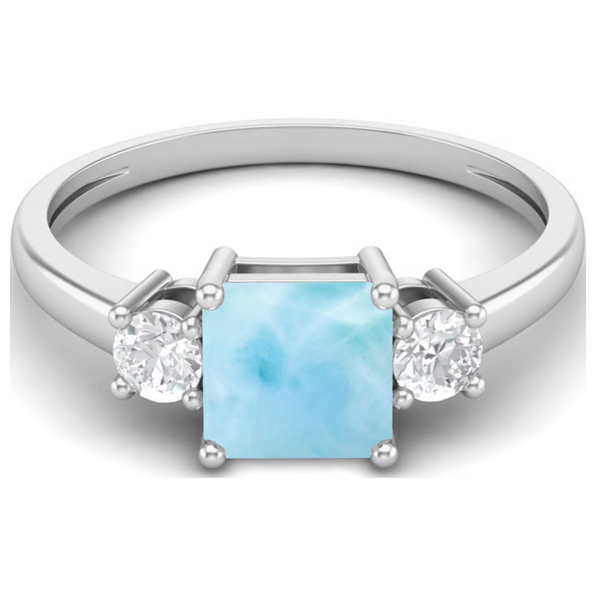 0.95 Ctw Princess Cut Square Larimar 925 Sterling Silver Trio Stone Ring G745692
