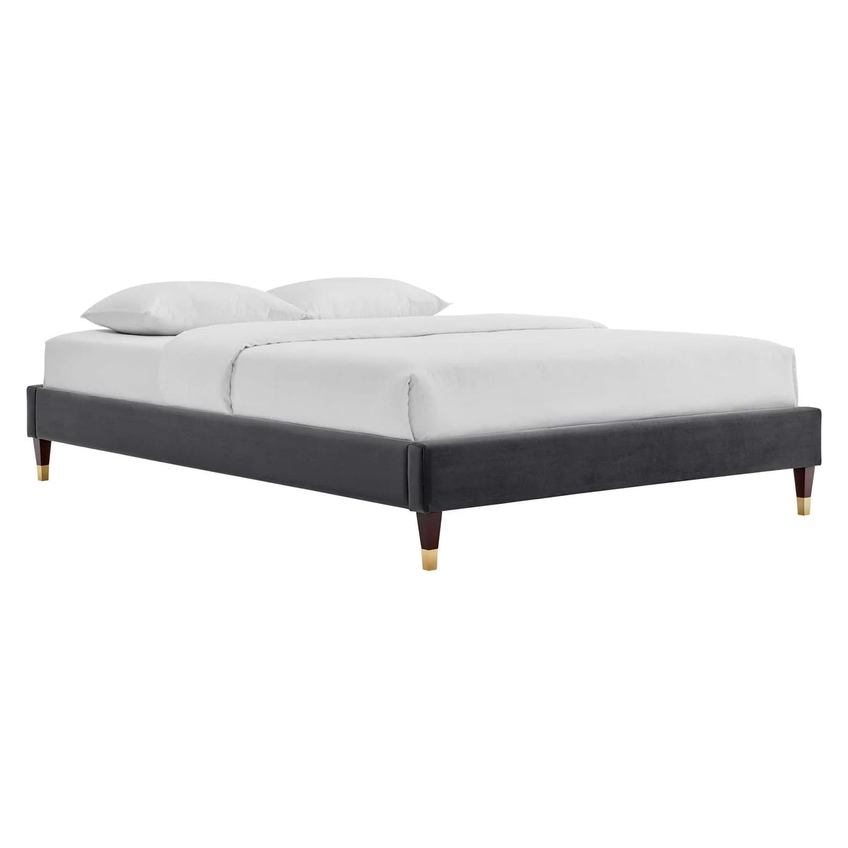 Queen Performance Velvet Platform Bed Frame in Charcoal F4633