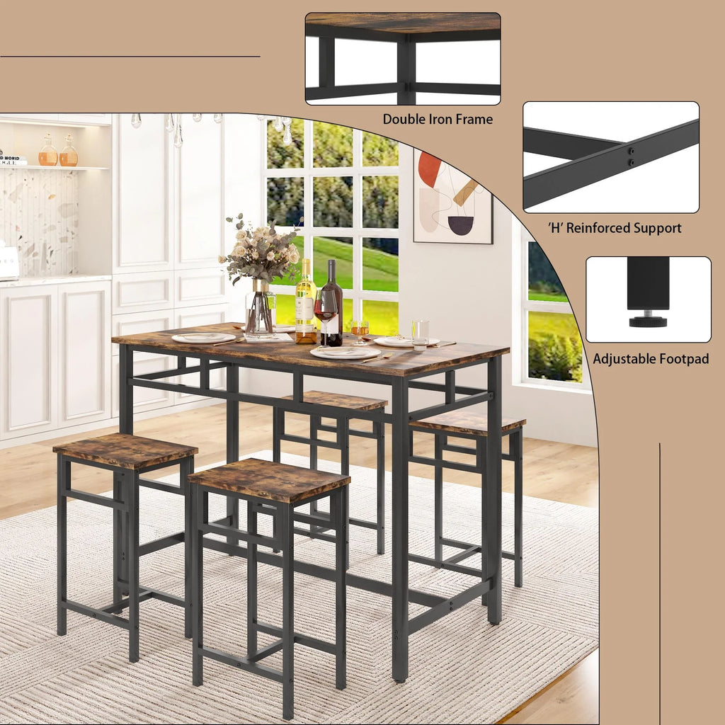 5-Piece Counter Height Pub Dining Set with Foot Support A3272